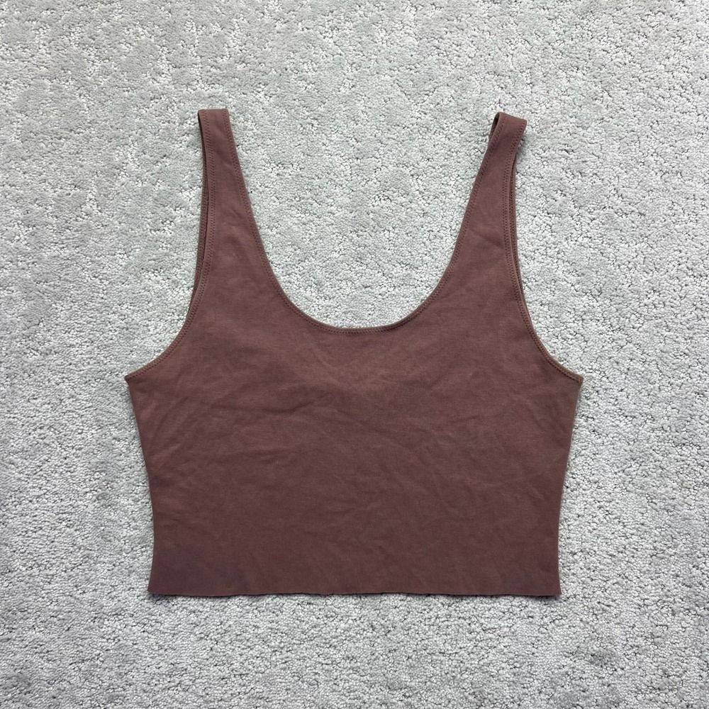 Wilfred Free Aritzia Tiny Tank Top Womens Large Brown Scoop Neck Cropped Stretch
